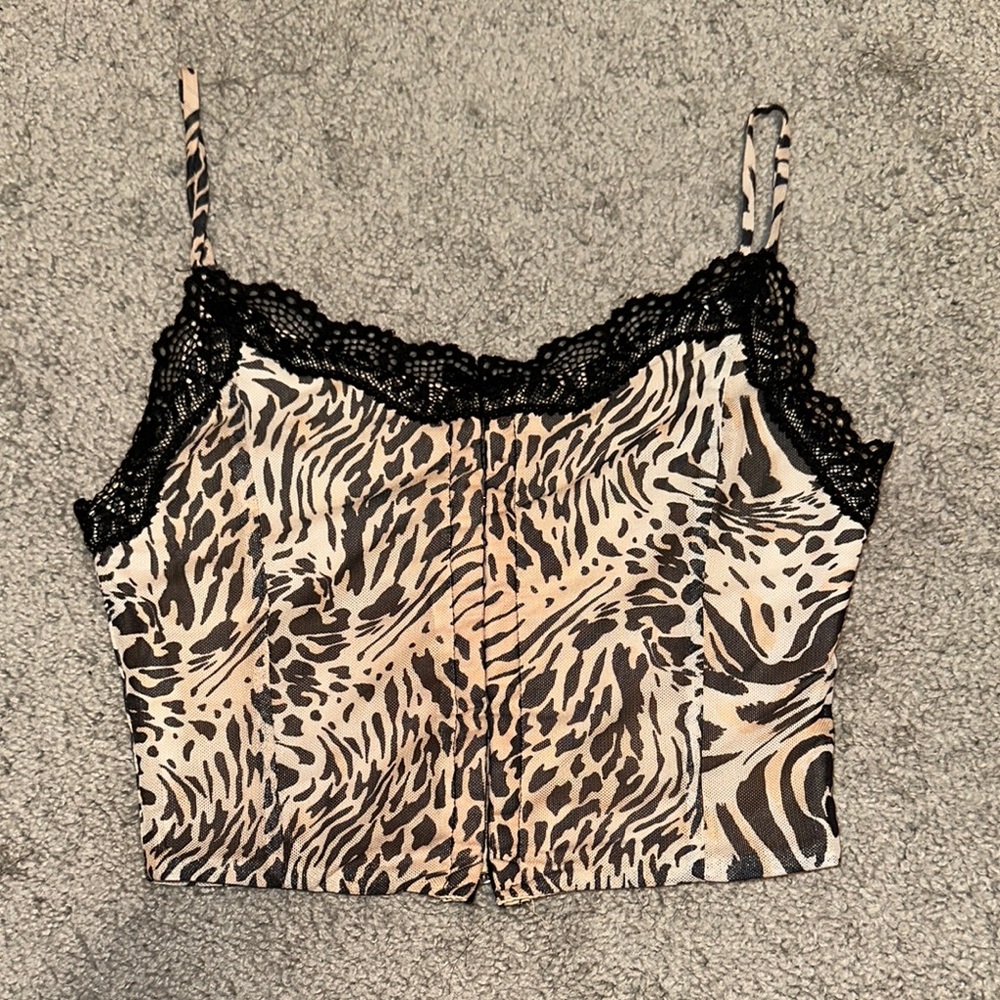 Princess polly Leopard Print Lace Trim Cami Top